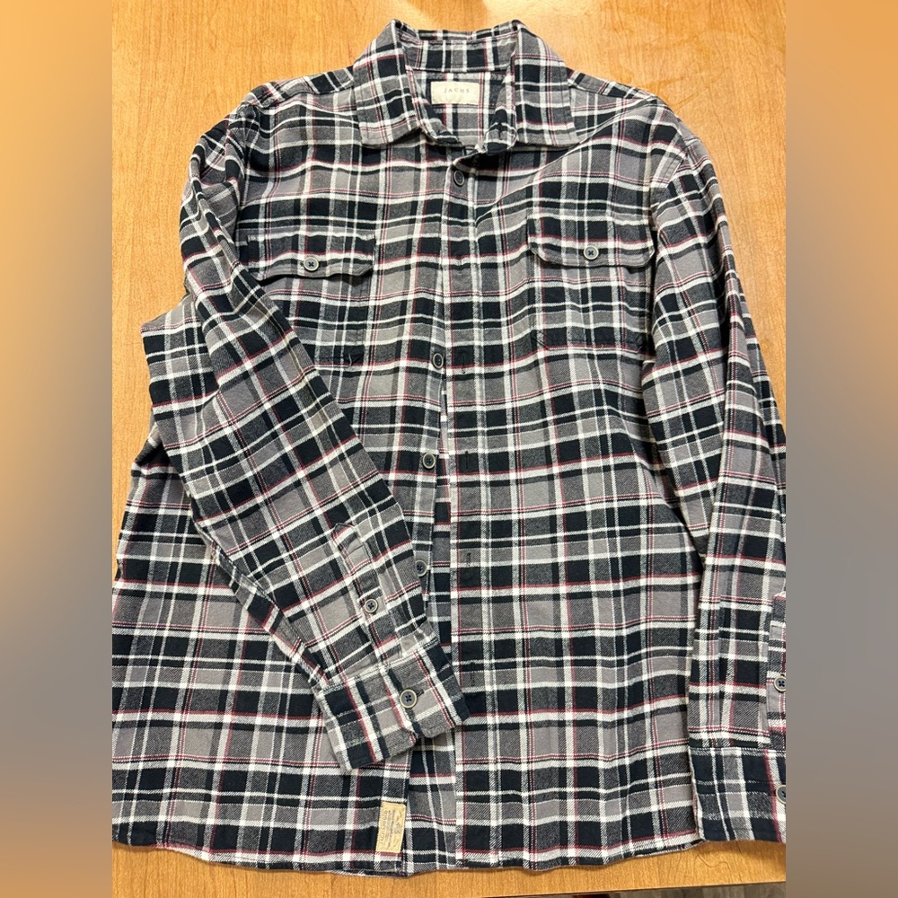 Jachs‎ Men’s Flannel Jacket XL Plaid Gray Black Burgundy
